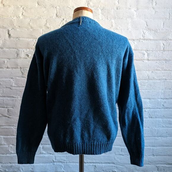 Vintage Woolrich Chunky Knit Wool Grandpa Sweater Teal Fuzzy Minimalist Western - Picture 3 of 9